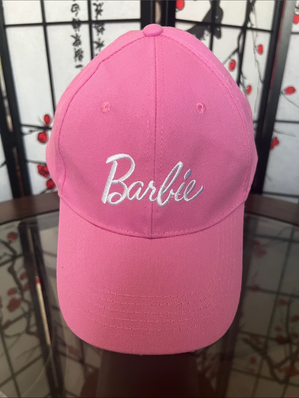 Barbie Hot Pink Embroidered Logo Baseball Hat with adjustable snap back